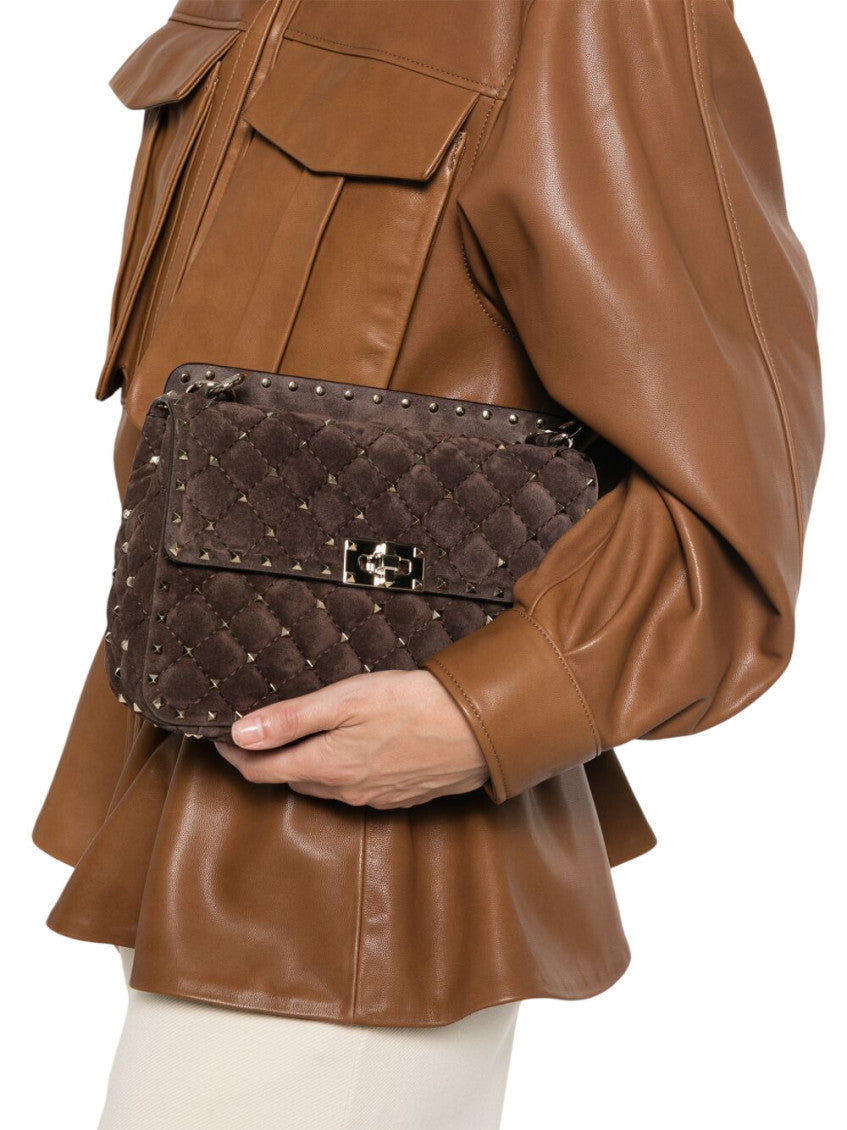 Brown Rockstud Spike Medium Shoulder Bag 5