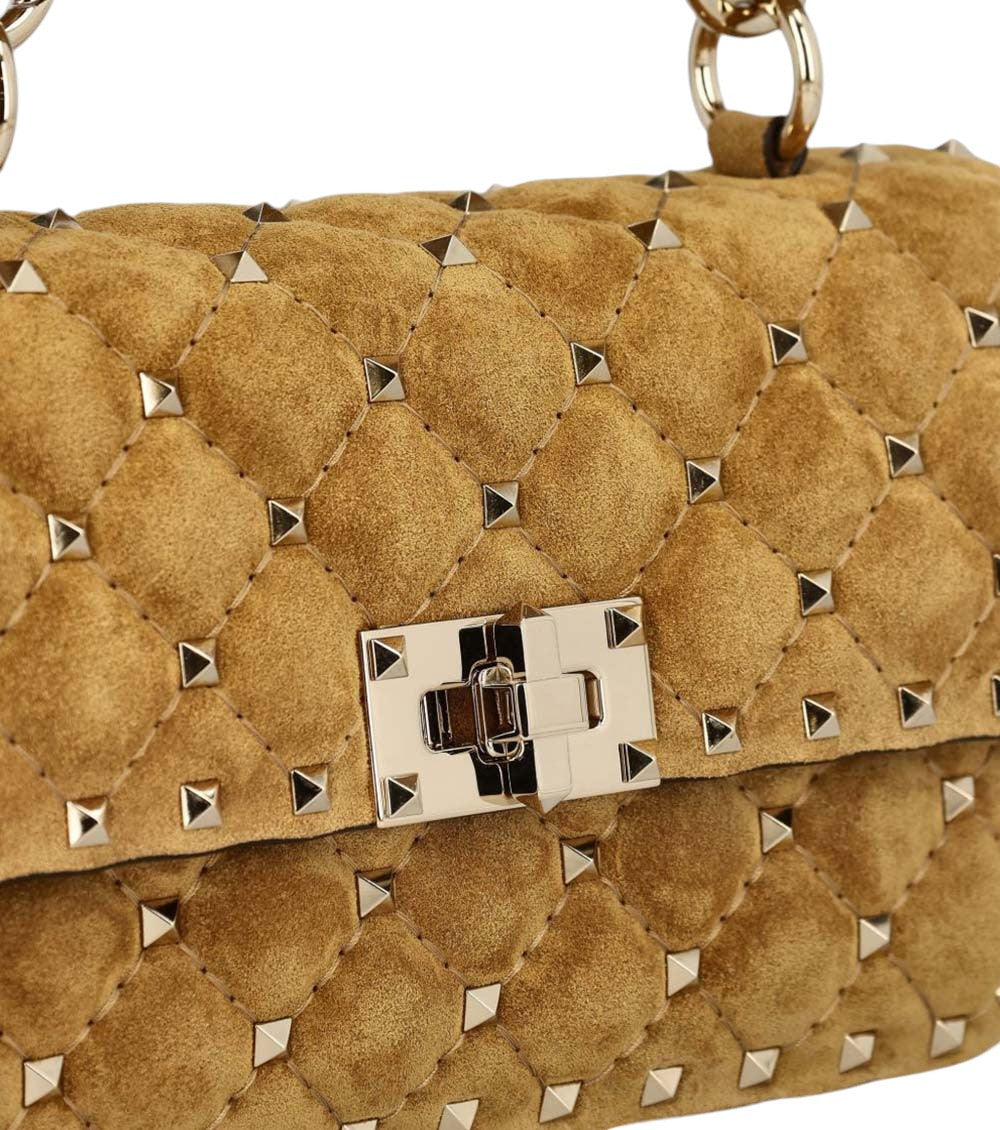 Beige Rockstud Spike Small Shoulder Bag 4