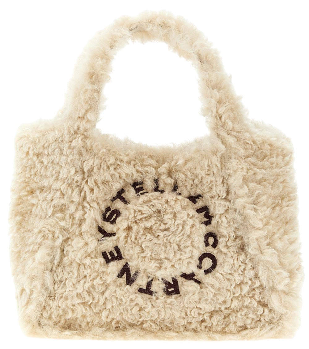 Beige Shearling Logo Large Tote 1