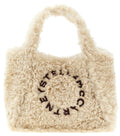 Beige Shearling Logo Large Tote 1