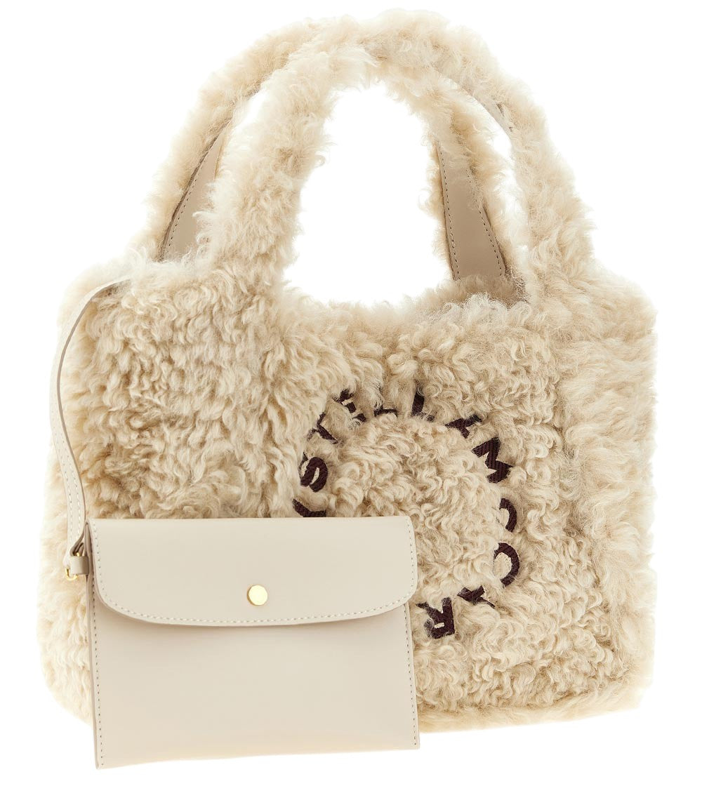 Beige Shearling Logo Large Tote 2