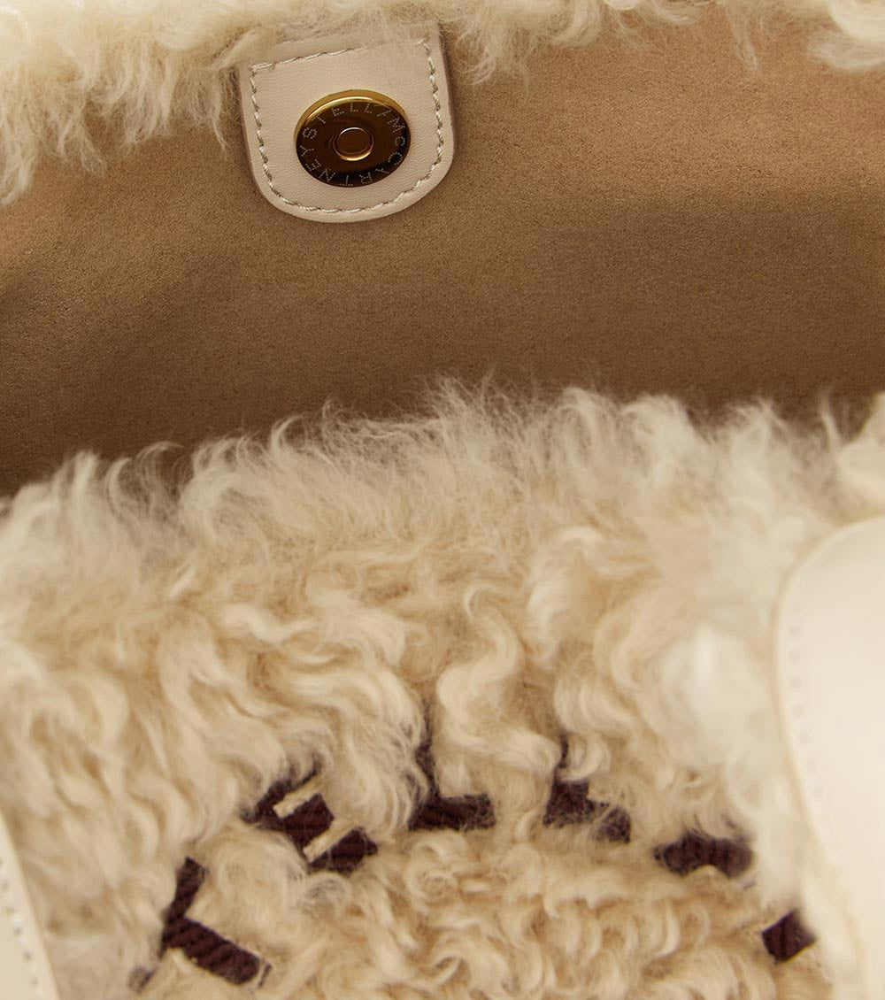 Beige Shearling Logo Large Tote 4