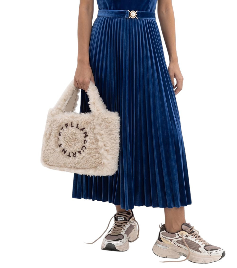 Beige Shearling Logo Large Tote 5