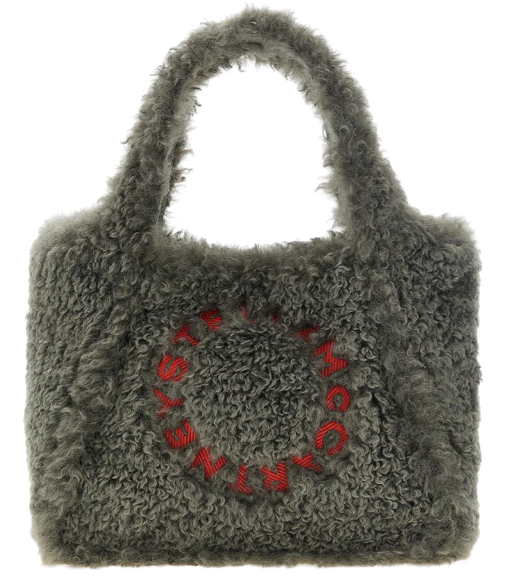 Grey Shearling Logo Large Tote 1