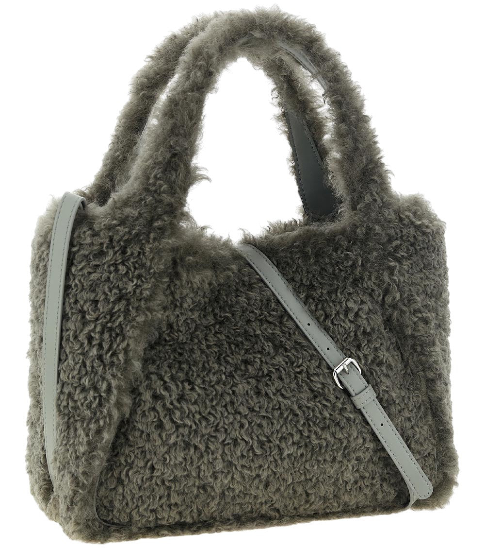Grey Shearling Logo Large Tote 2