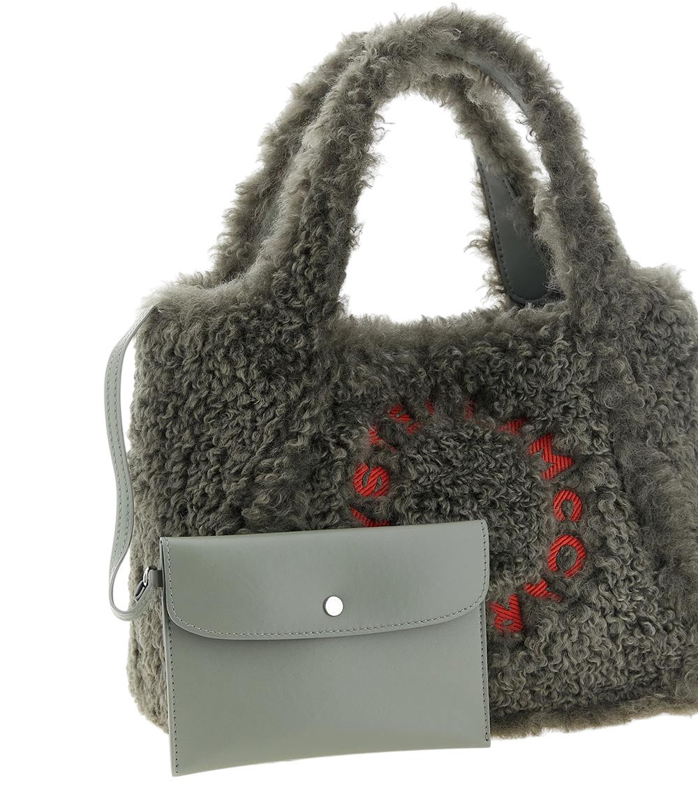 Grey Shearling Logo Large Tote 4