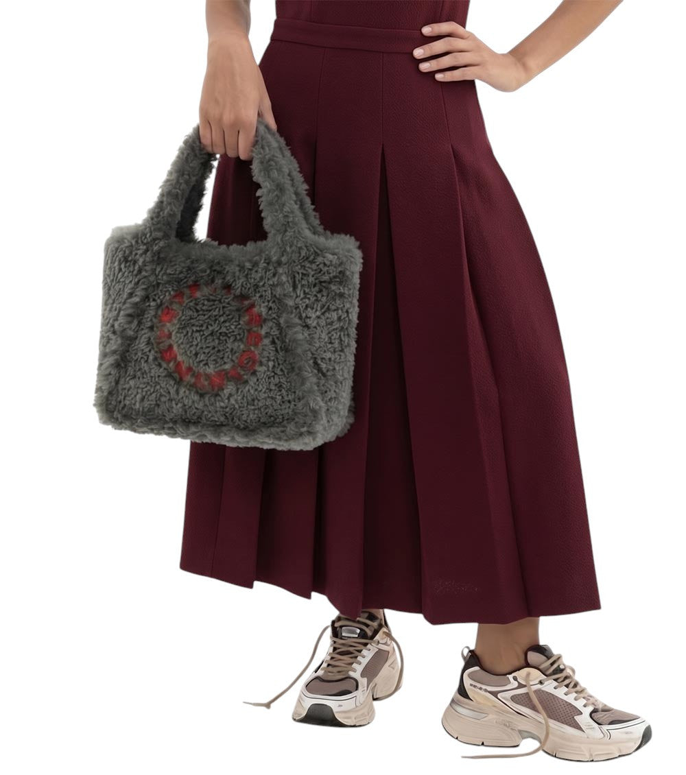 Grey Shearling Logo Large Tote 5