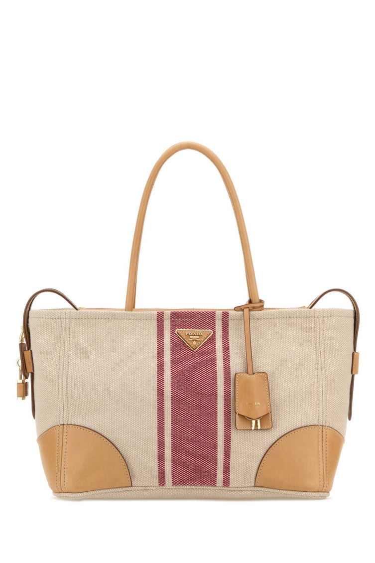 Tan/Red Logo Top Zip Large Tote 1