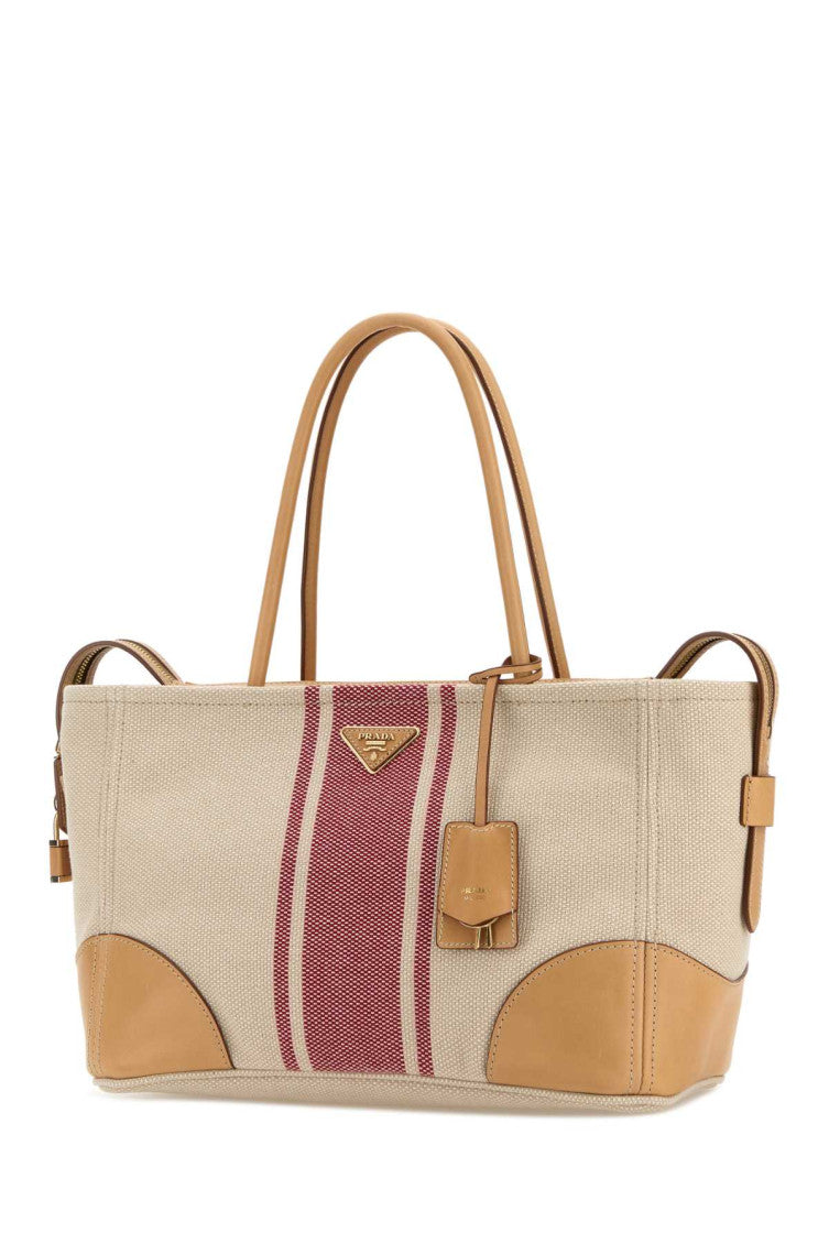 Tan/Red Logo Top Zip Large Tote 2