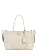 Tan/Chalk White Logo Top Zip Large Tote 1