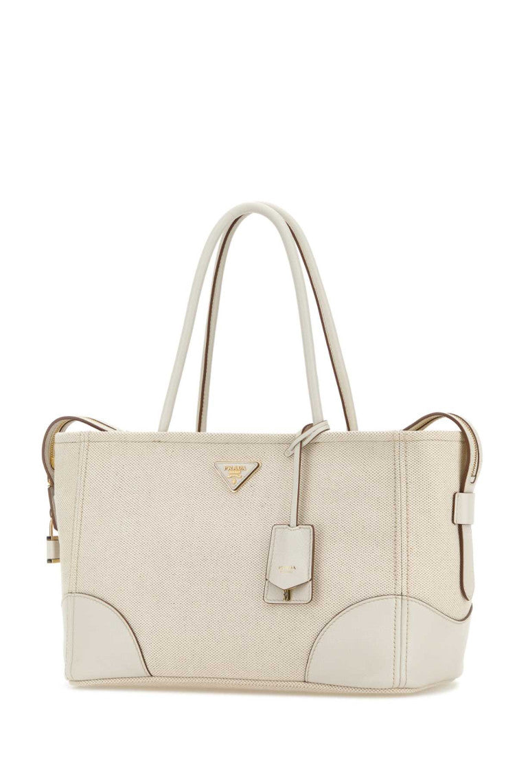 Tan/Chalk White Logo Top Zip Large Tote 2