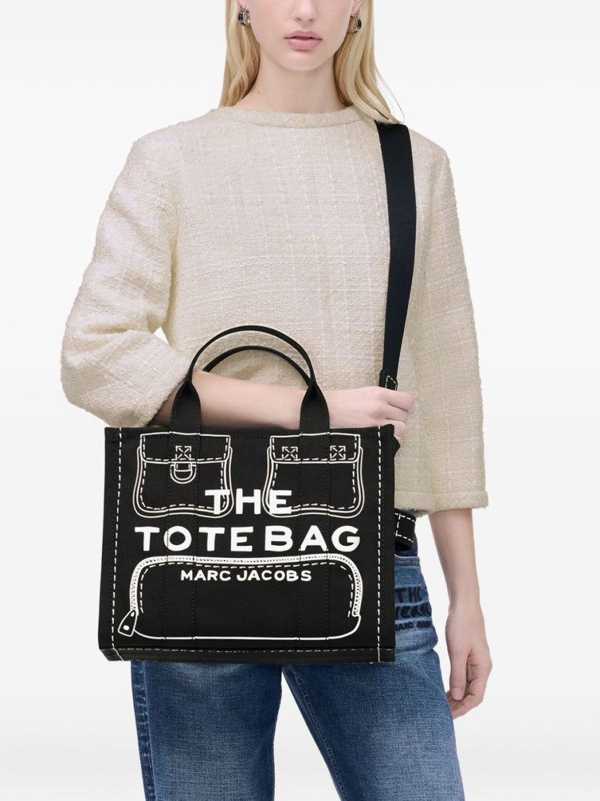 Black Trompe Loeil Top Zip Medium Tote 4