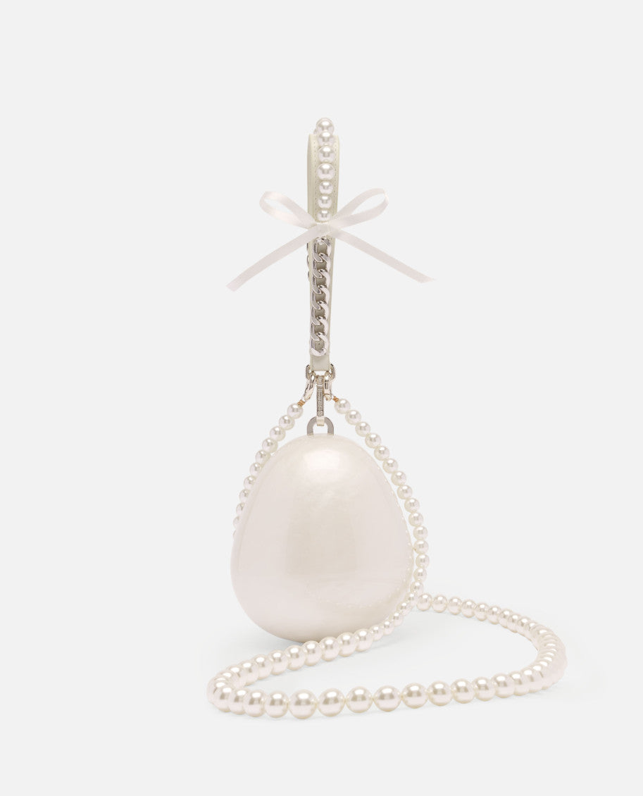 White Embellished Hare Pearl Egg Bag 2