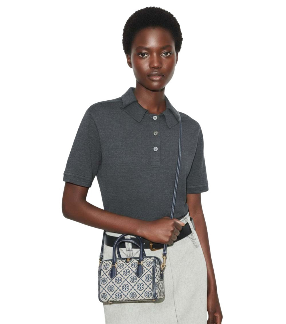 Navy Blue T Monogram Mini Duffle Bag 4