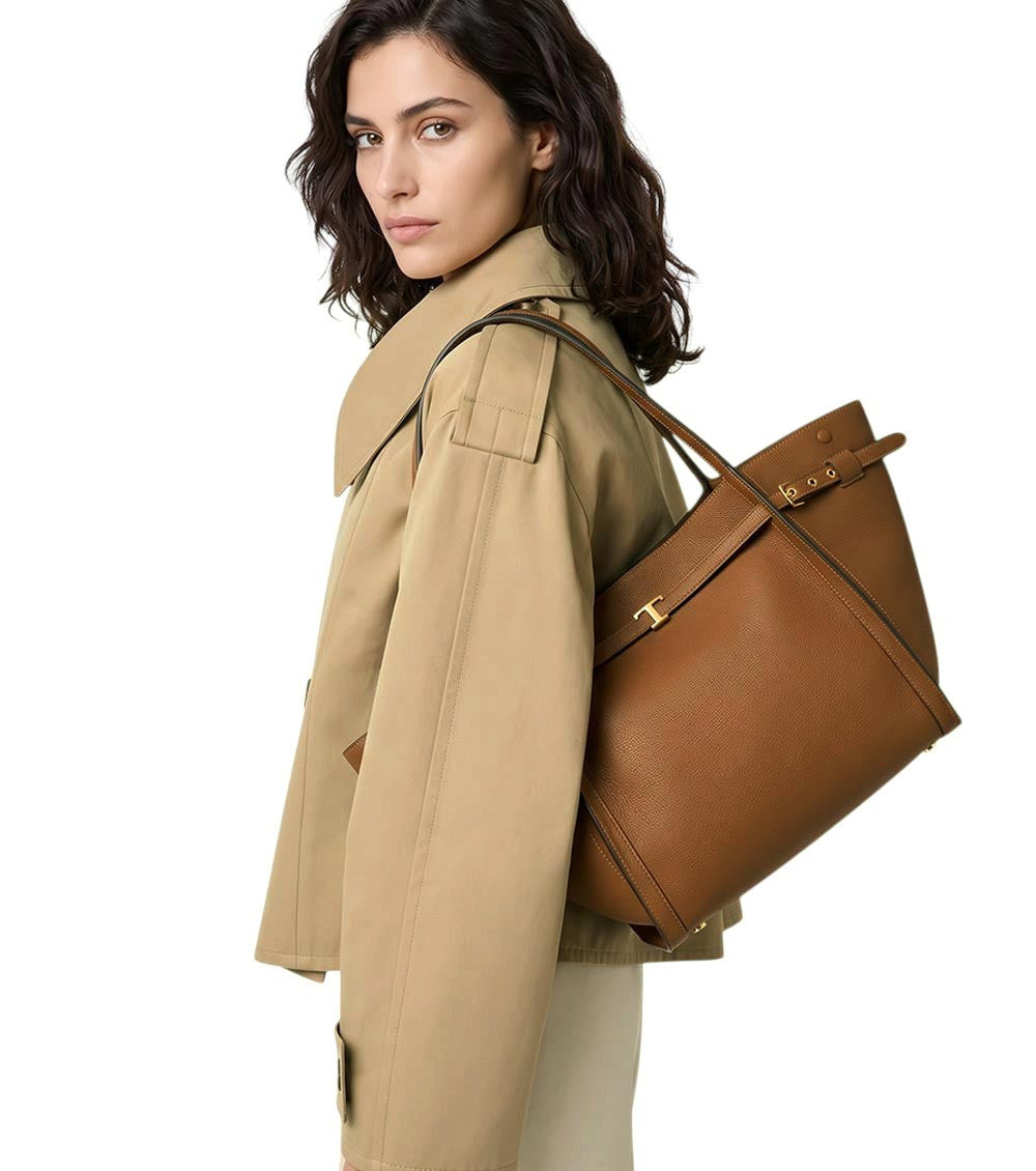 Brown T Signature Medium Tote 5