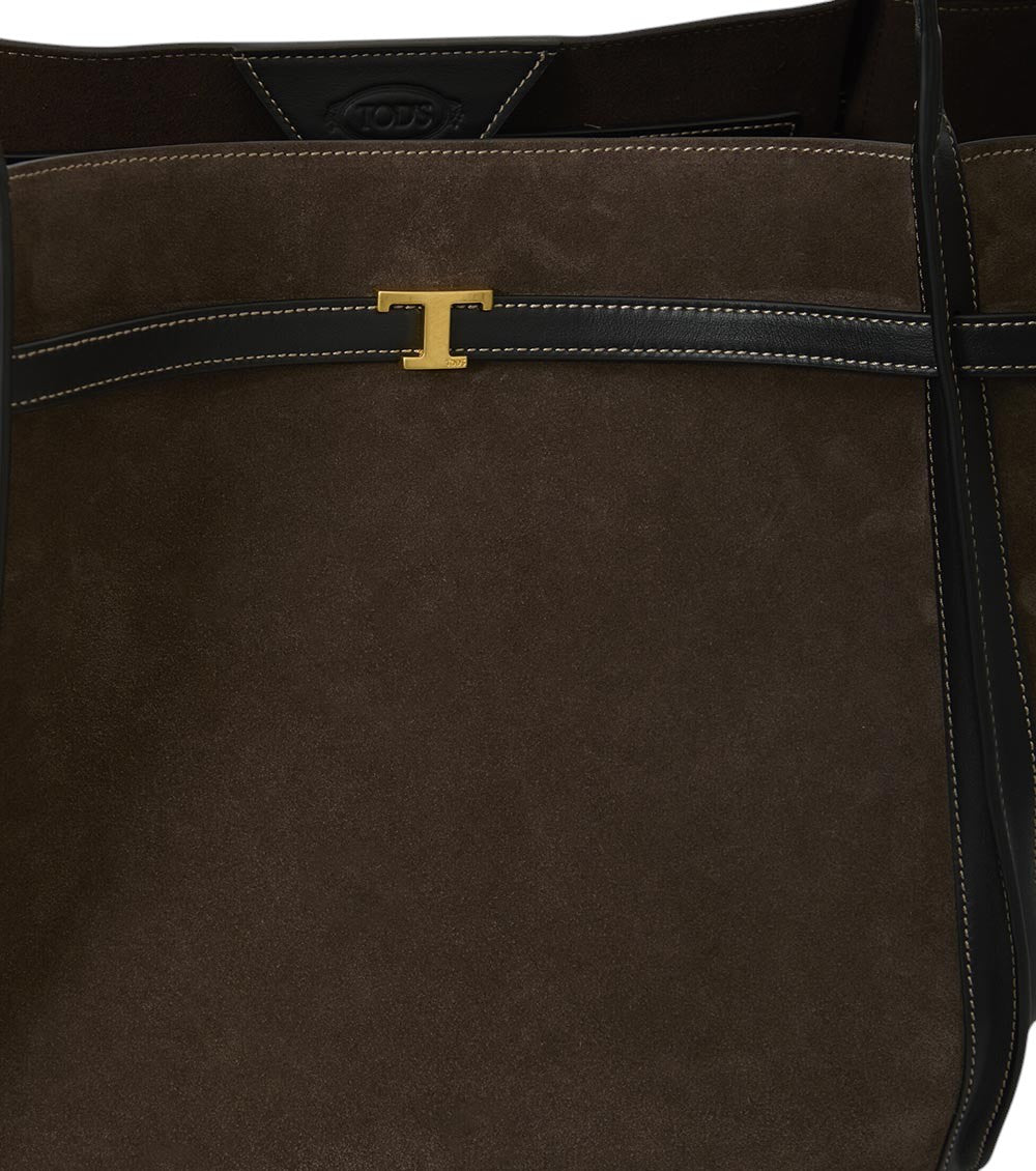 Brown T Signature Medium Tote 4