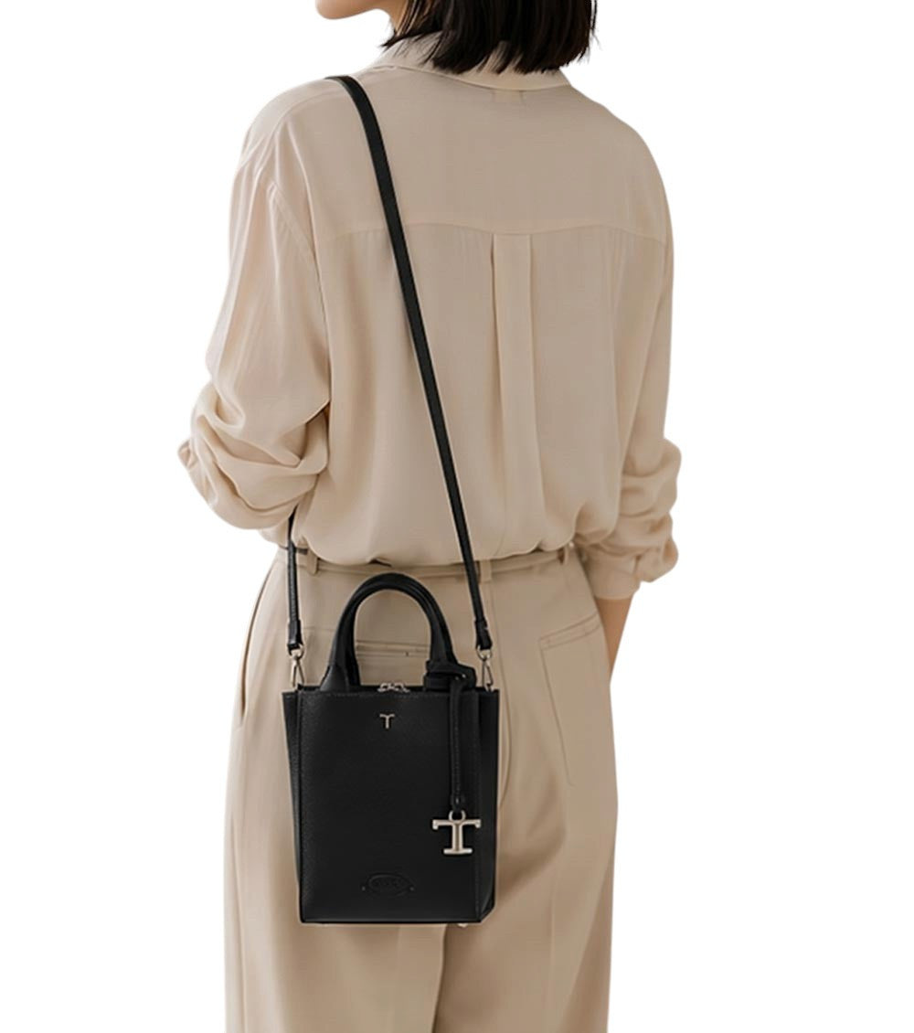 Black Textured Mini Crossbody Bag 5