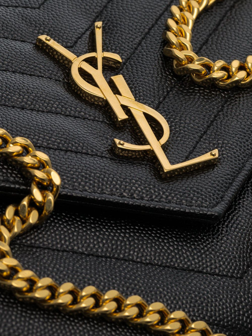 Black Cassandre leather wallet on chain 4