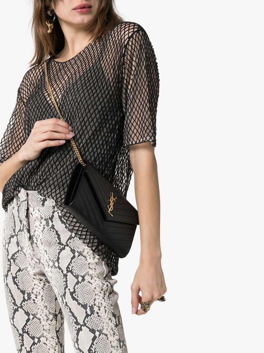 Black Cassandre leather wallet on chain 5