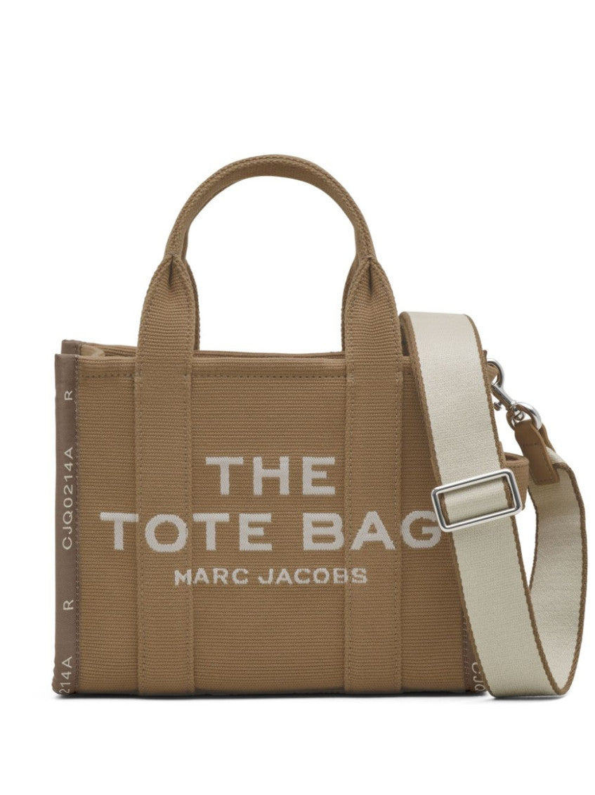 Brown Jacquard Top Zip Small Tote 1