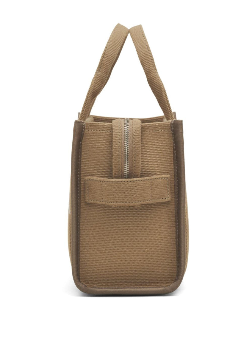 Brown Jacquard Top Zip Small Tote 2
