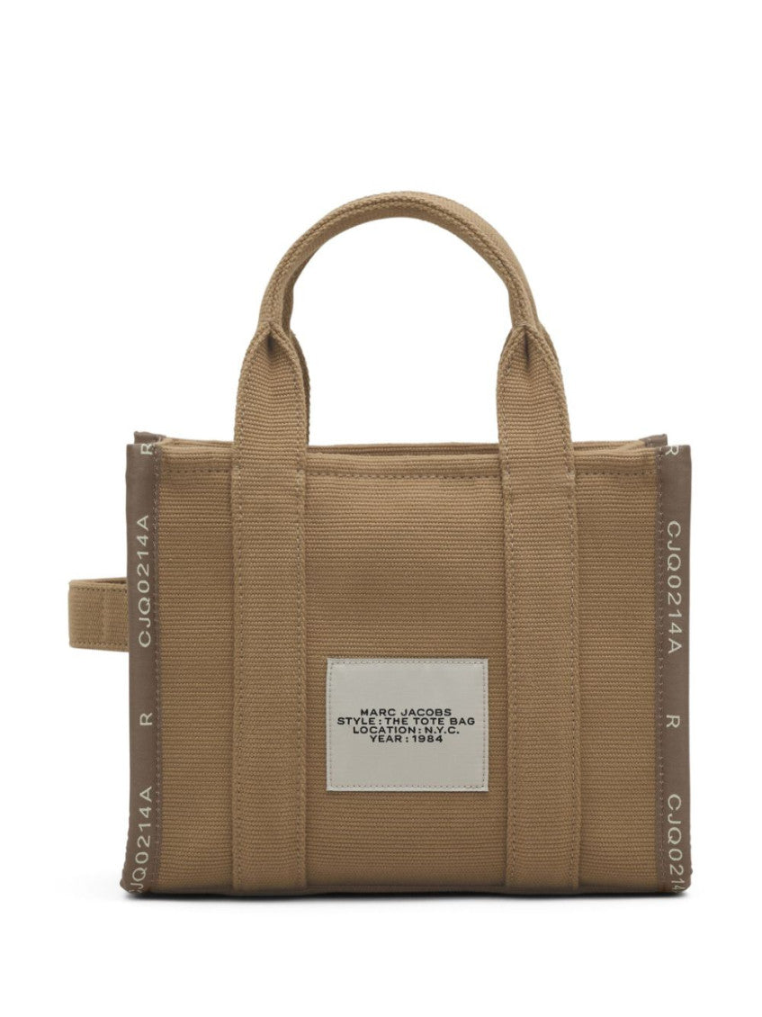 Brown Jacquard Top Zip Small Tote 3