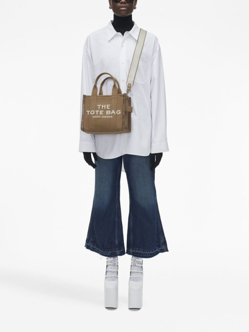 Brown Jacquard Top Zip Small Tote 4
