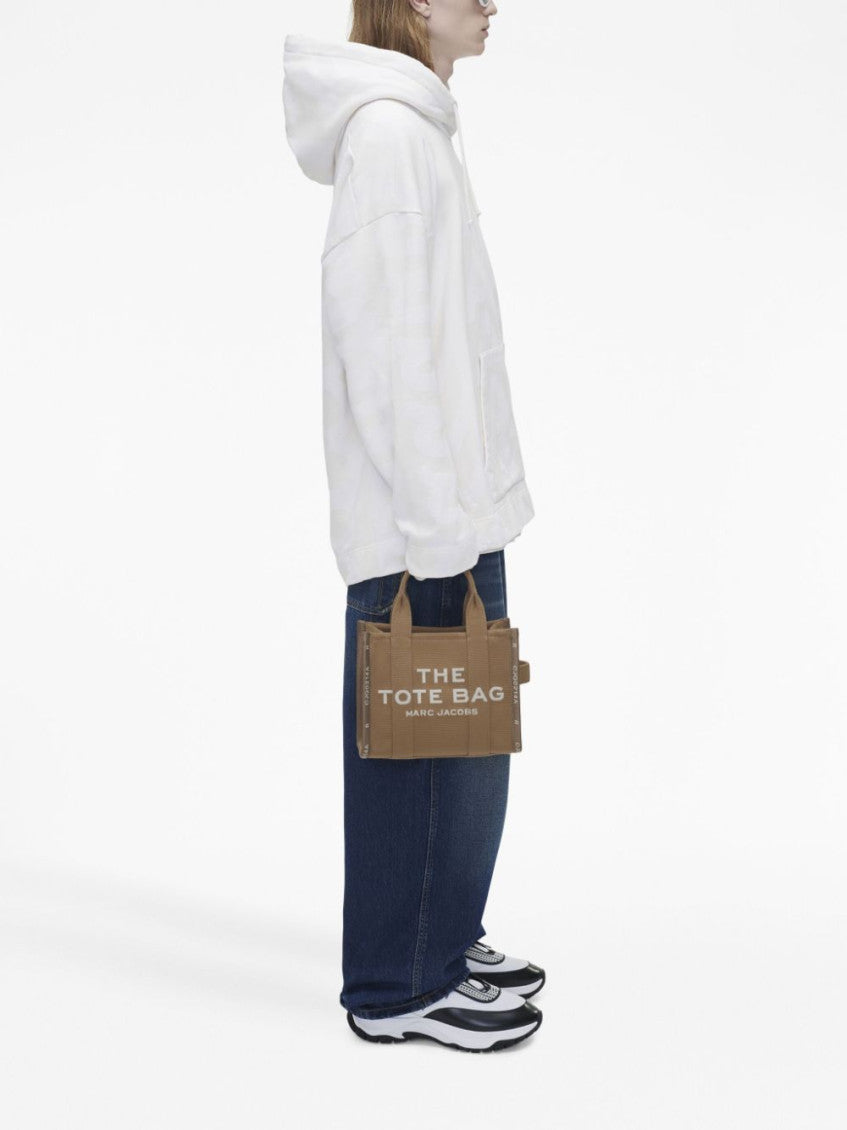 Brown Jacquard Top Zip Small Tote 5