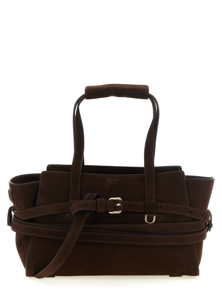 Dark Brown Tie Me Top Zip Large Tote 1