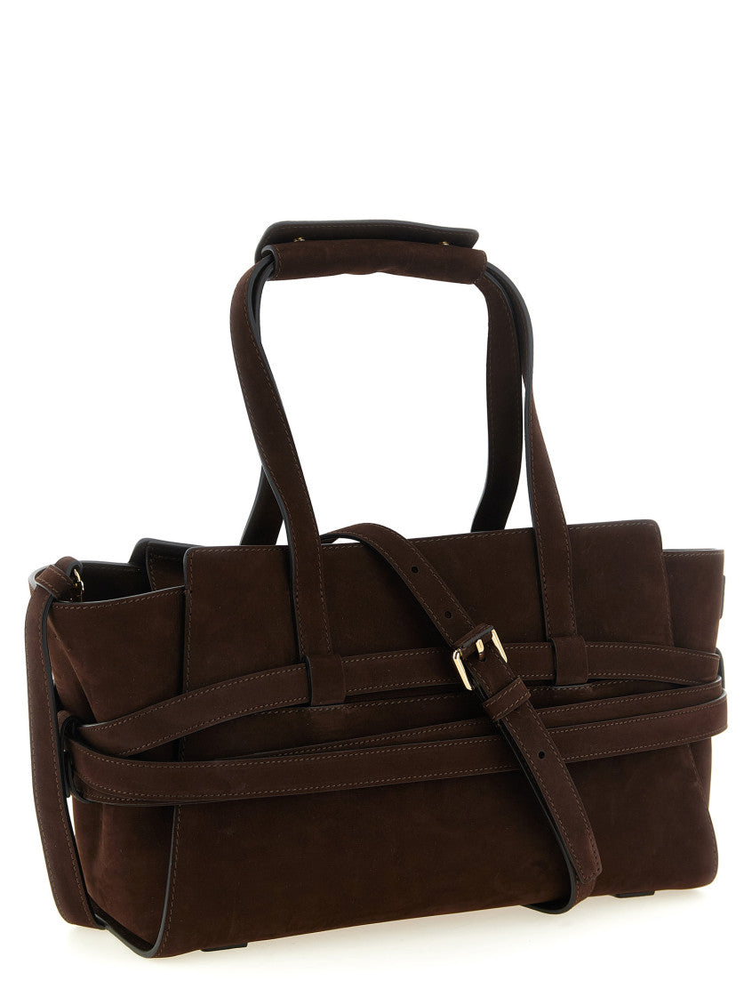 Dark Brown Tie Me Top Zip Large Tote 2