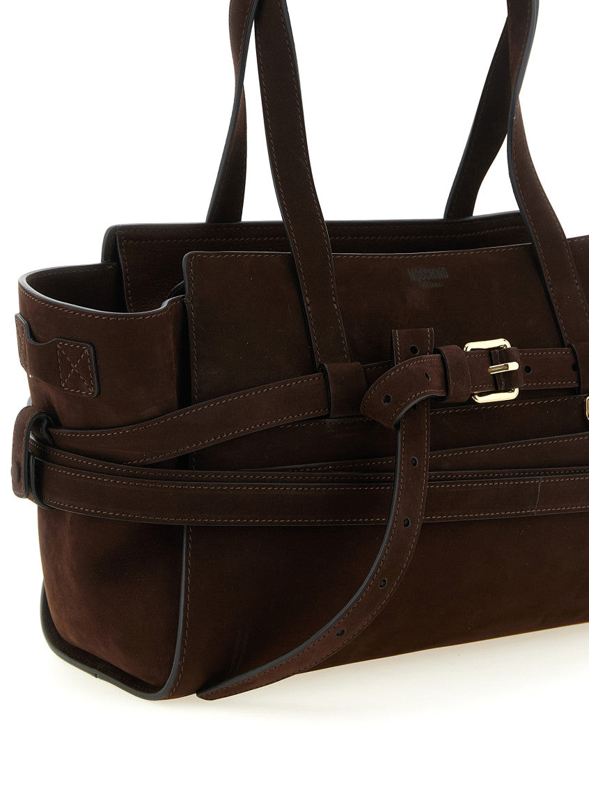 Dark Brown Tie Me Top Zip Large Tote 3