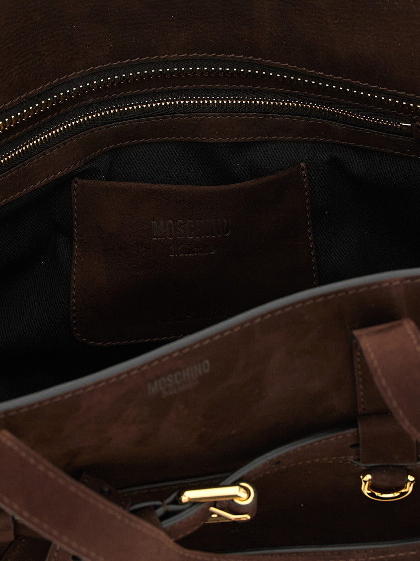 Dark Brown Tie Me Top Zip Large Tote 4