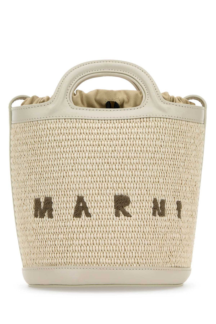 Ivory leather and raffia Tropicalia bucket bag  1