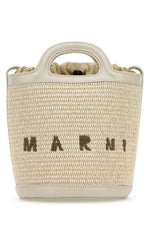 Ivory leather and raffia Tropicalia bucket bag  1