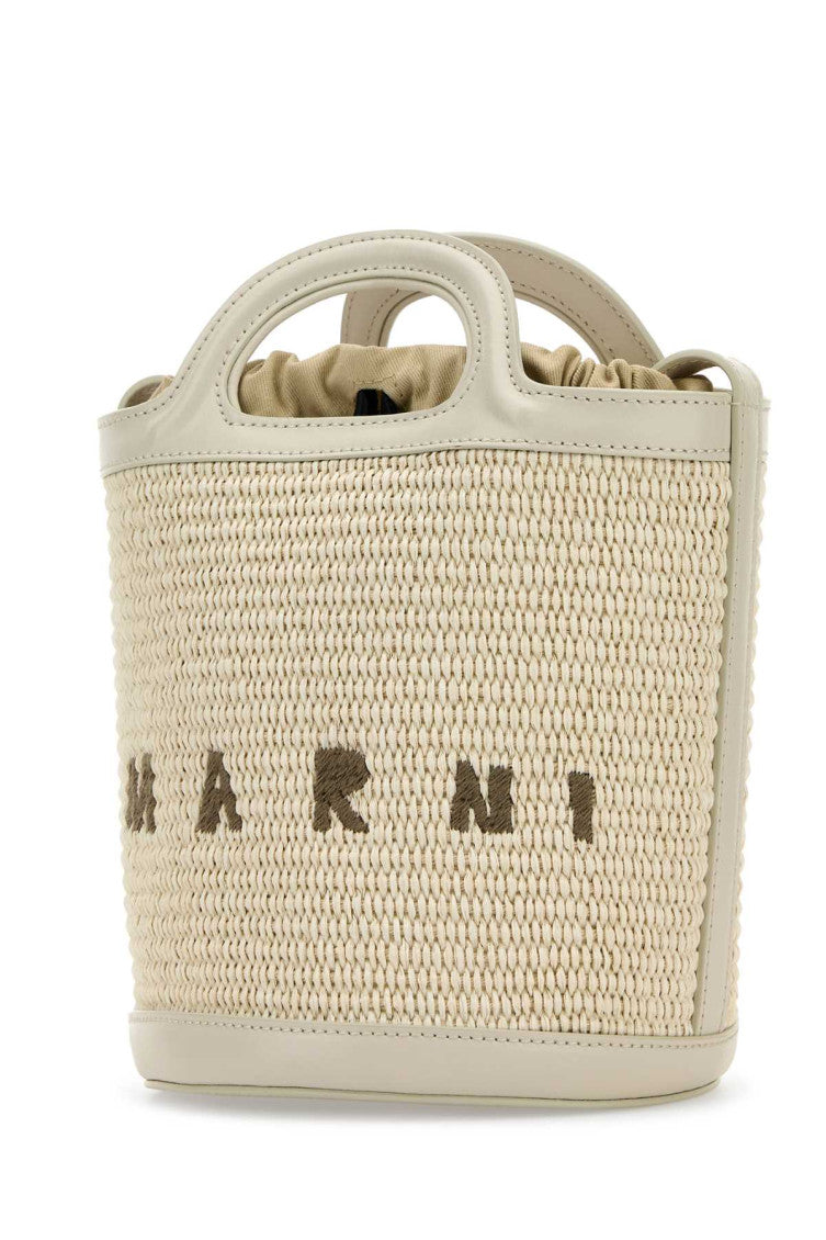 Ivory leather and raffia Tropicalia bucket bag  2