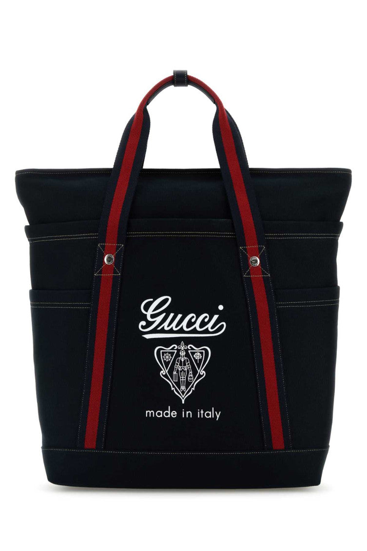 Navy Blue Printed Top Zip Tote 1