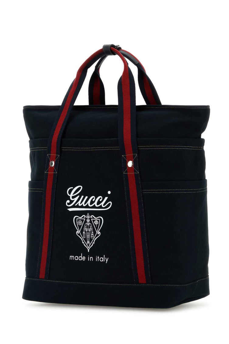 Navy Blue Printed Top Zip Tote 2