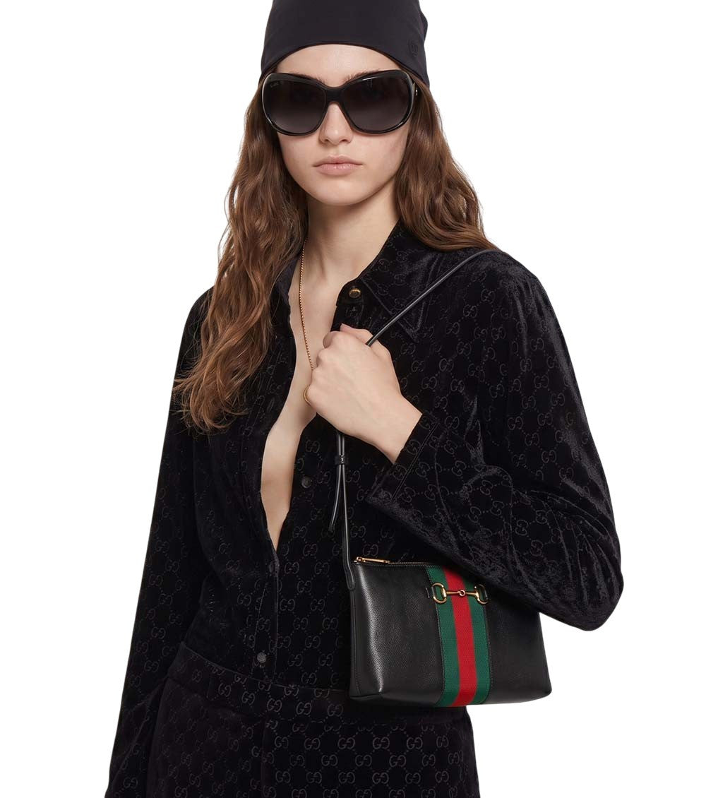Black Horsebit Web Small Shoulder Bag 5