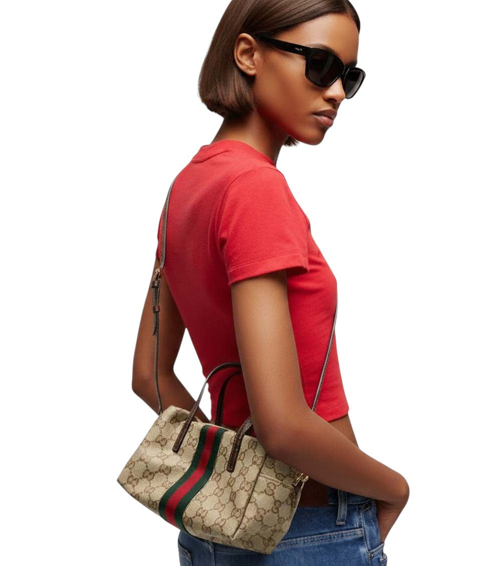 Beige GG Mini Duffle Bag 6