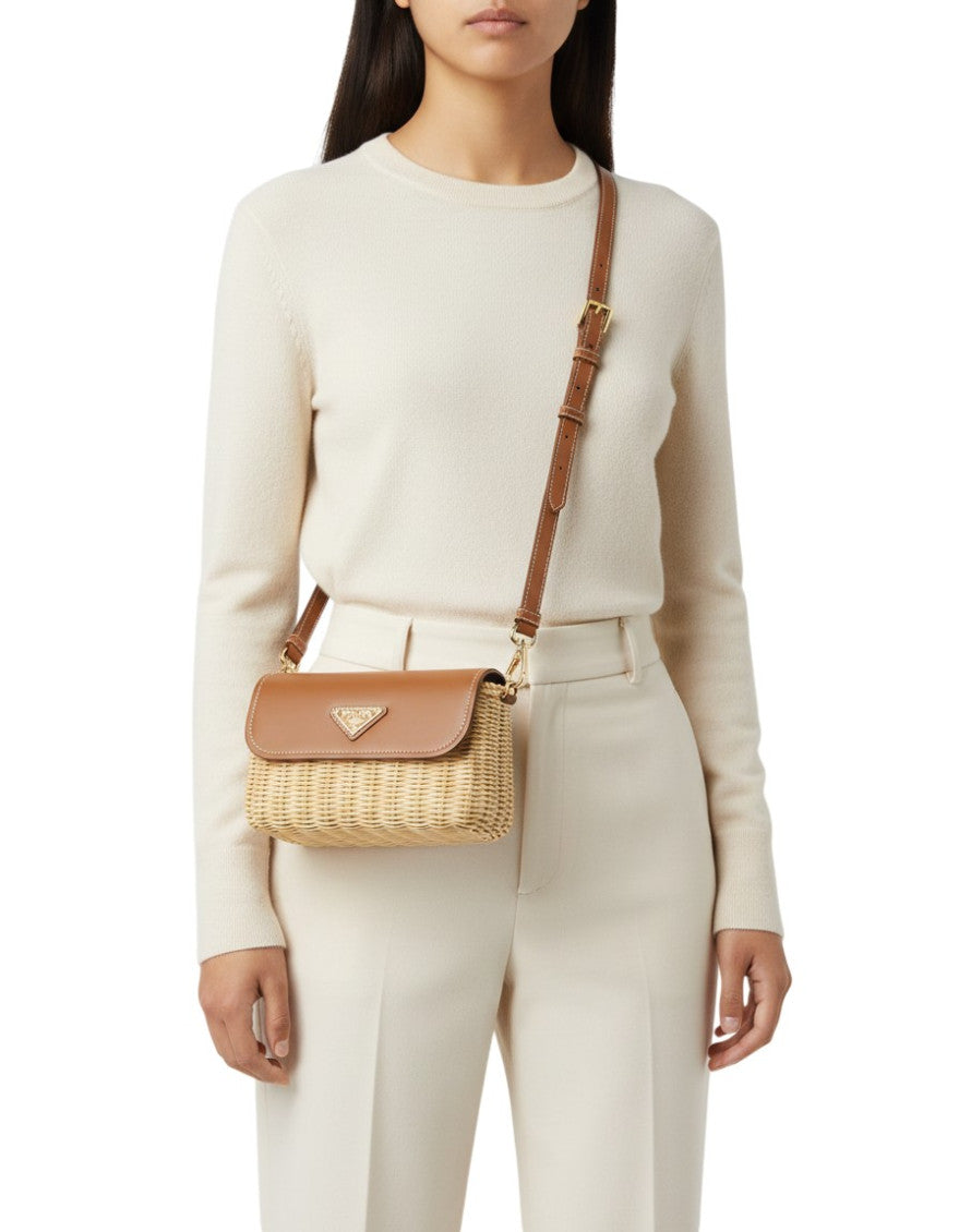 Natural/Brown Logo Small Shoulder Bag 5
