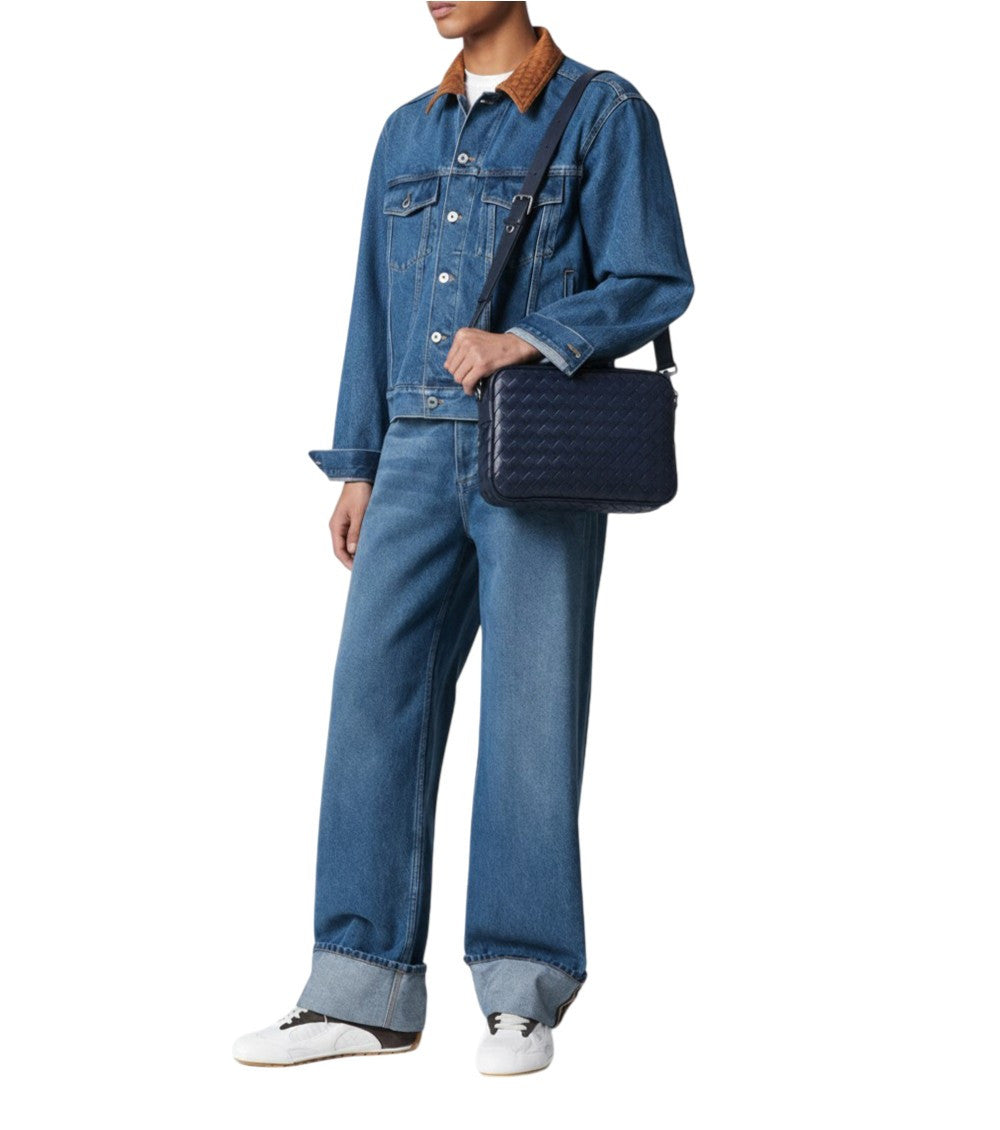 Blue Intrecciato Medium Crossbody Bag 5