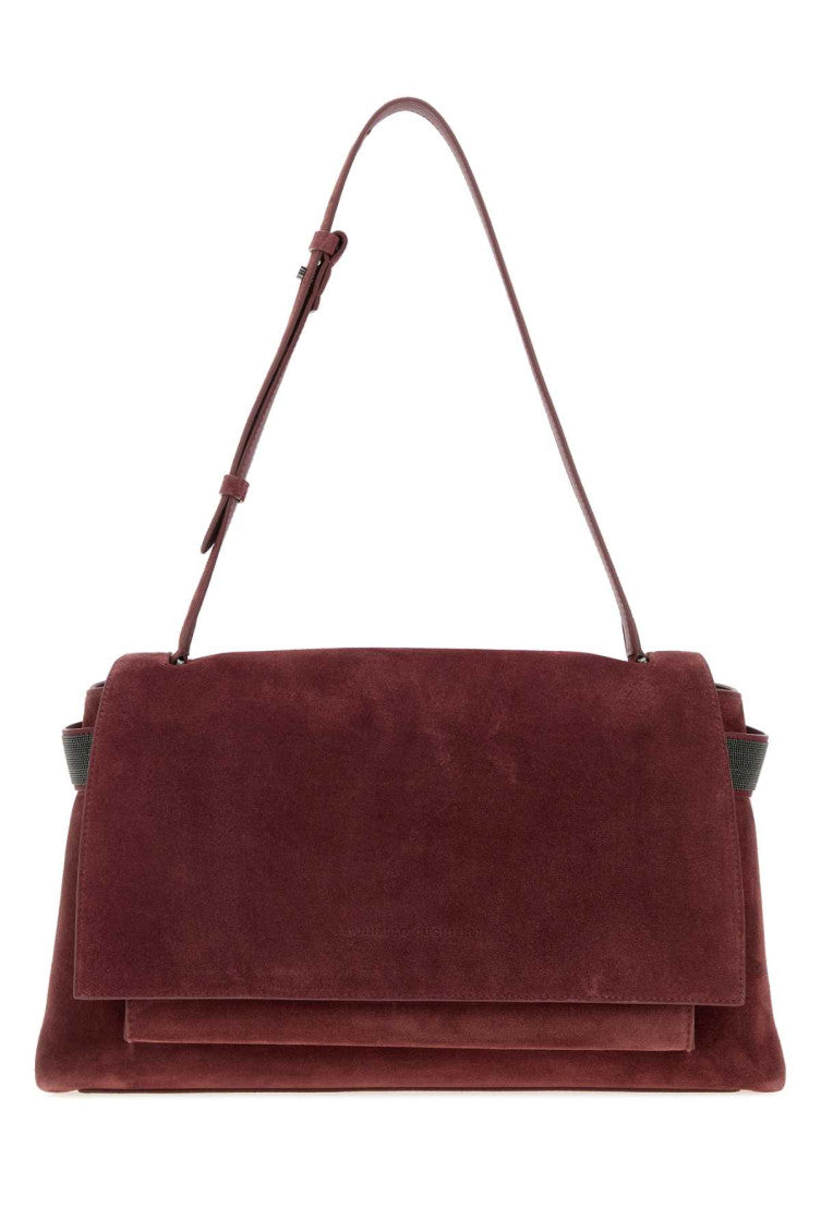 Burgundy Monili-embellished Medium Shoulder Bag 1