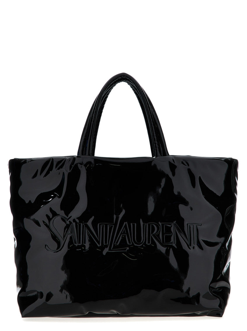 Black logo-debossed tote bag 1