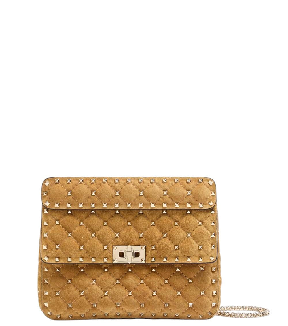Beige Rockstud Spike Medium Shoulder Bag 1