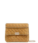 Beige Rockstud Spike Medium Shoulder Bag 1