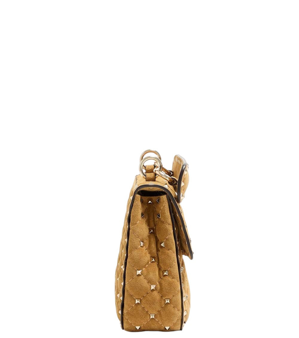 Beige Rockstud Spike Medium Shoulder Bag 3