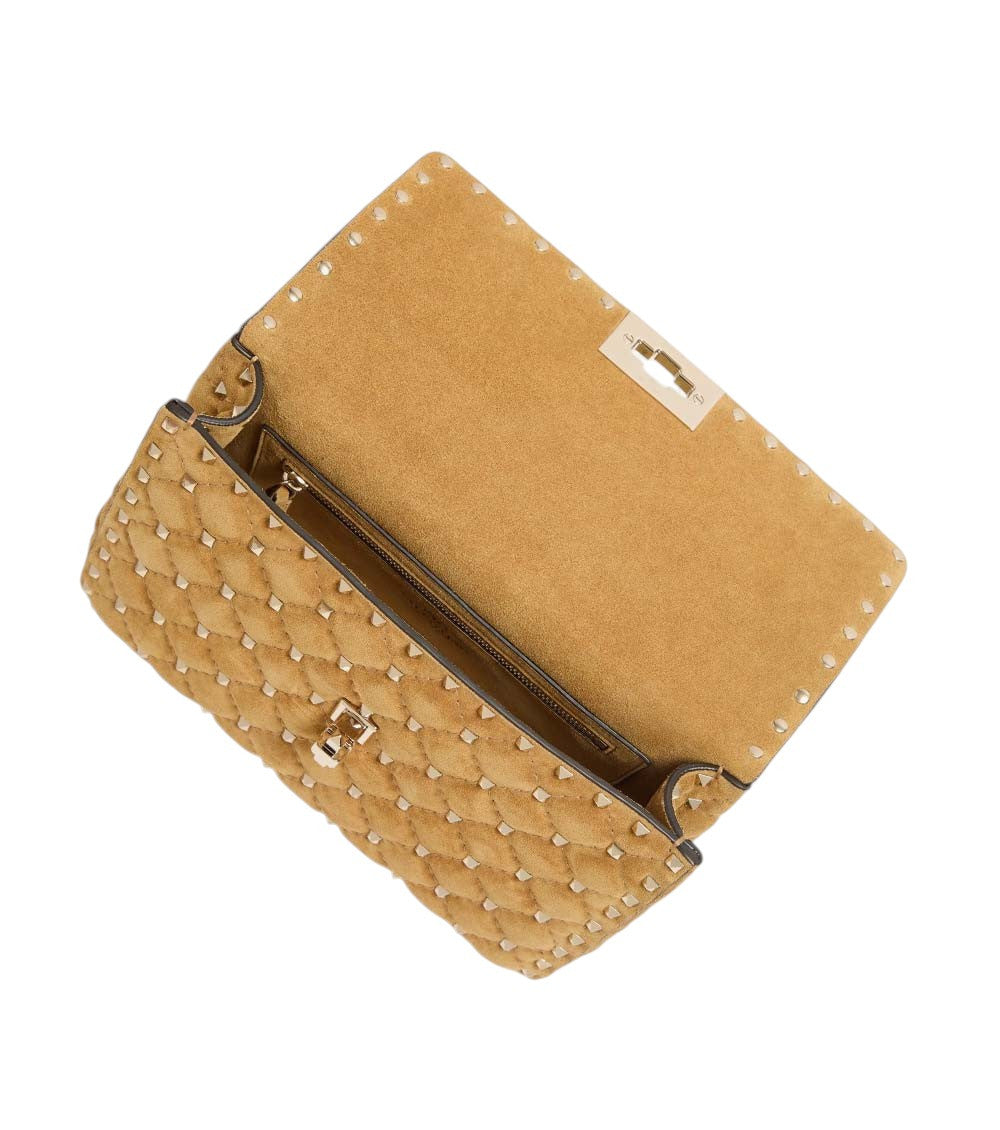Beige Rockstud Spike Medium Shoulder Bag 4