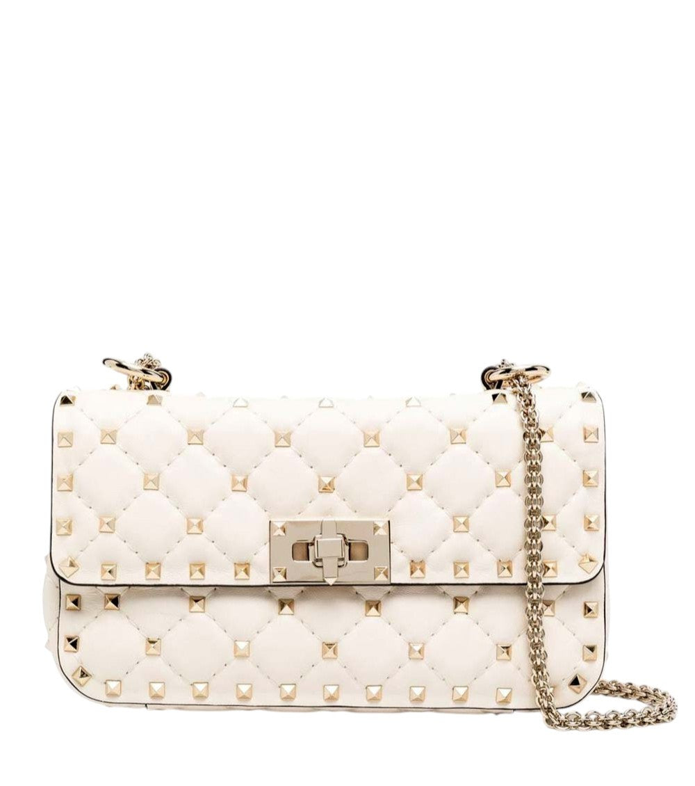 White Rockstud Spike Small Shoulder Bag 1