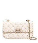 White Rockstud Spike Small Shoulder Bag 1