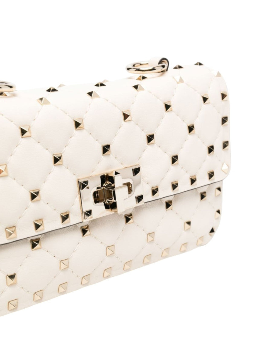 White Rockstud Spike Small Shoulder Bag 4